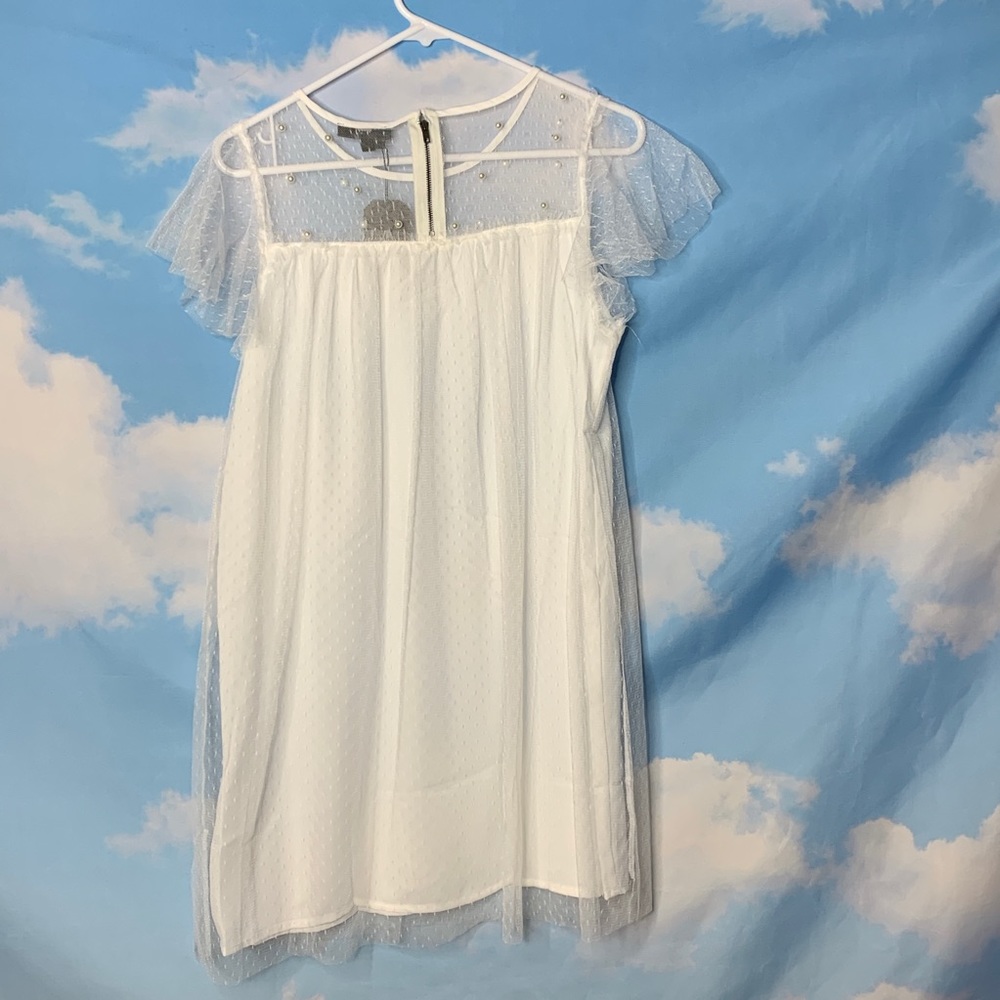 Very J- White Babydoll Pearl Embellished Dress S - Picture 9 of 10